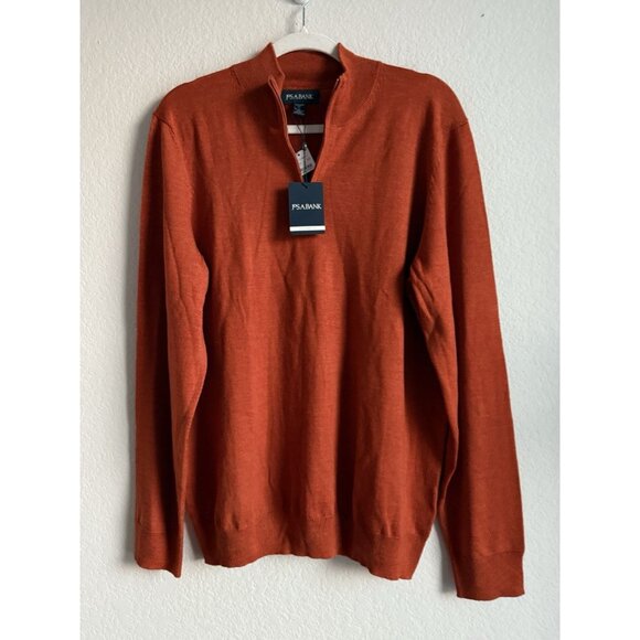 Jos A Bank Mens Merino Wool Tailored Fit 1/4 Zip Sweater Burnt Orange Size L NEW - Picture 8 of 12